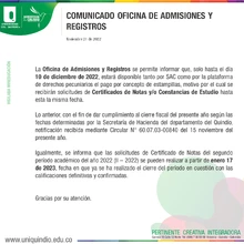 Comunicado Admisiones